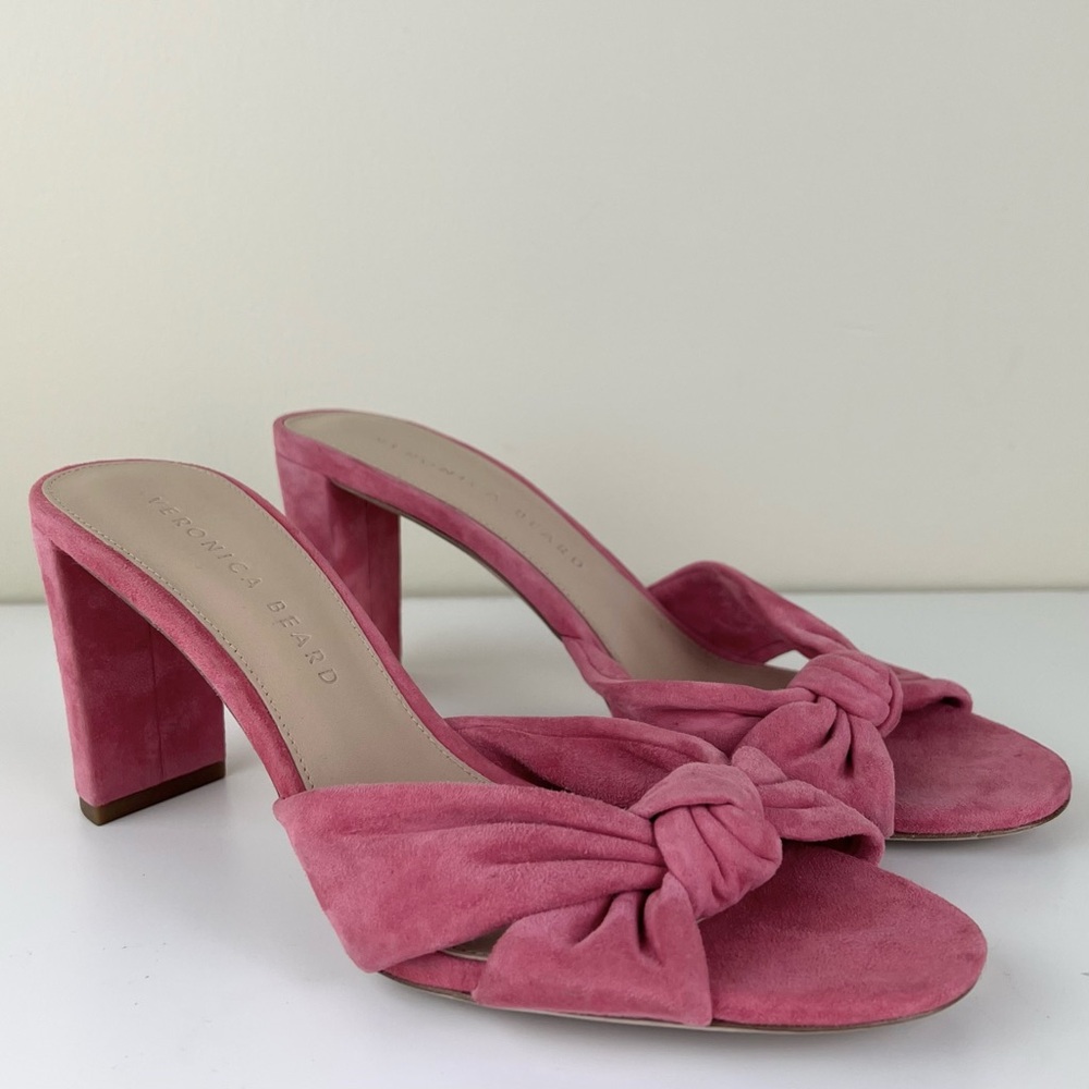 NEW VERONICA BEARD PINK SUEDE KNOT-FRONT SANDALS - Picture 2 of 13